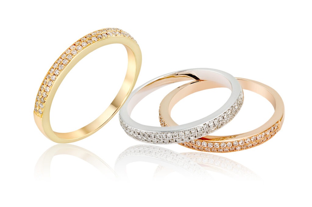 gold, silver, bronze eternity rings