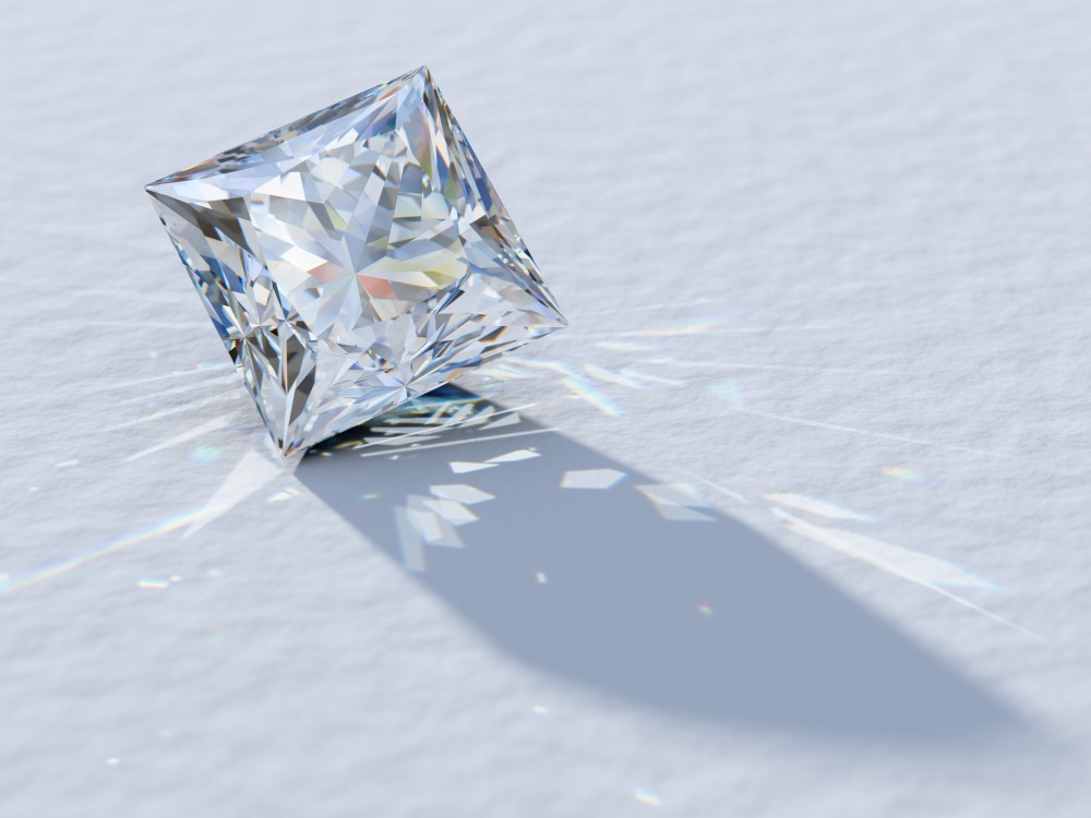 close up of square cut diamond