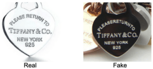 examples of real and fake tiffany jewelry tags